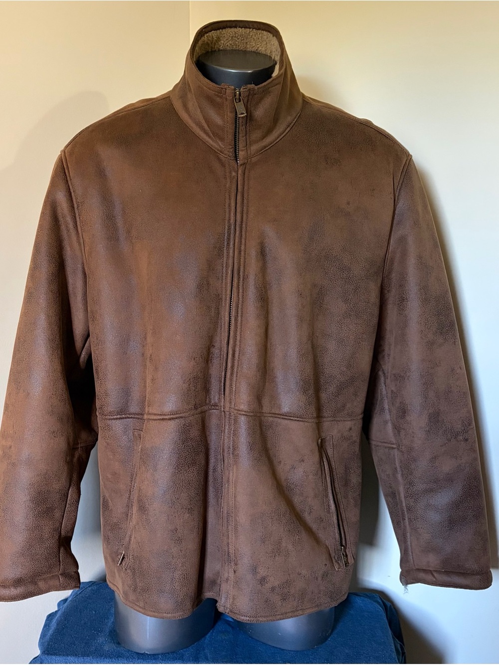 Columbia Men’s Faux Suede Shearling Jacket Brown Full Zip Fleece Lined Size XL
